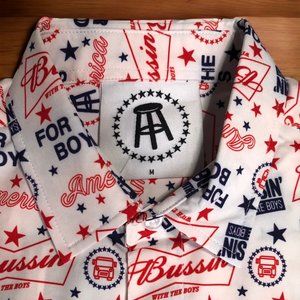 Tropical Bros For The Boys Patriotic Hawaiian Shirt Mens Medium Red/White/Blue